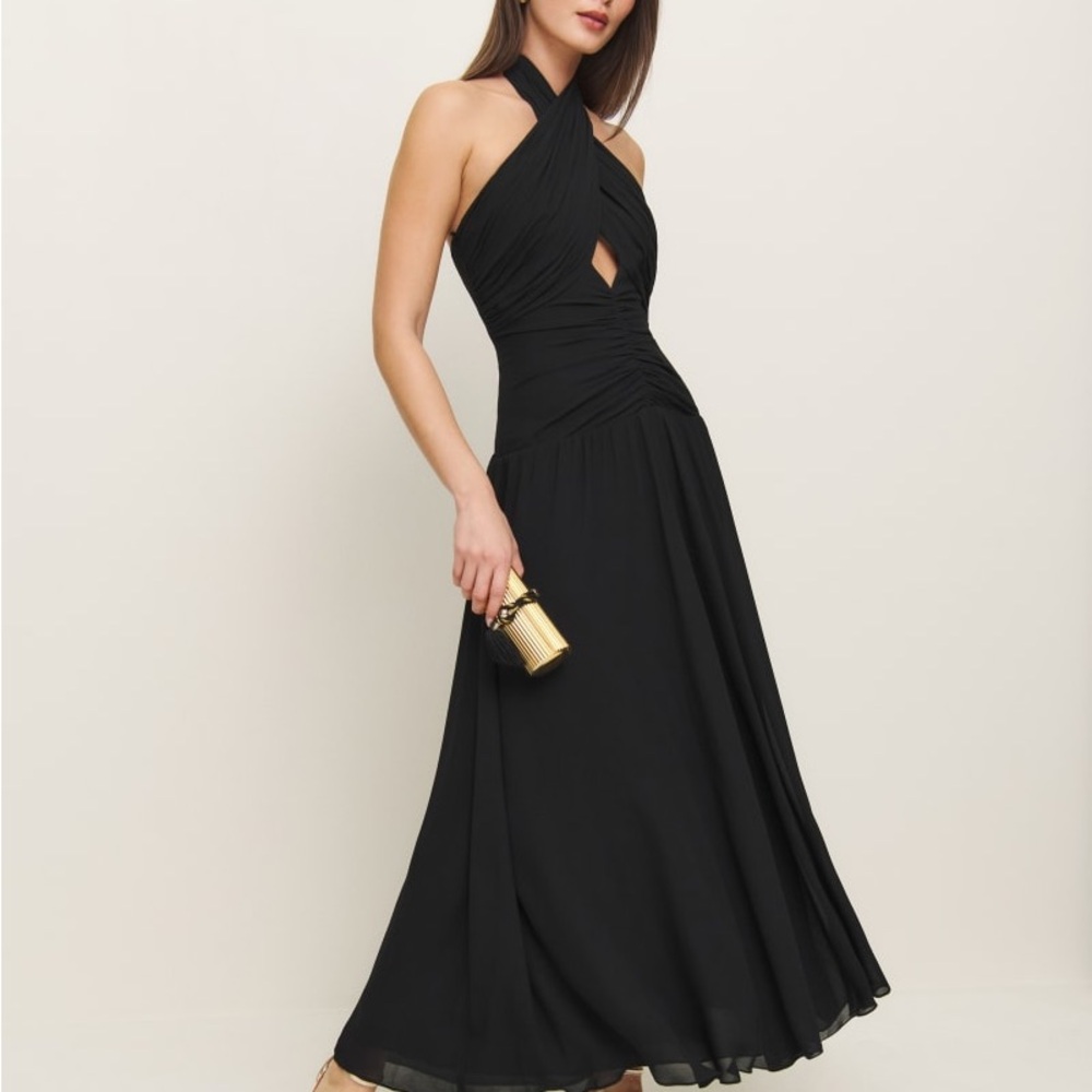 Reformation Black Halter Maxi Dress - Cari Dress